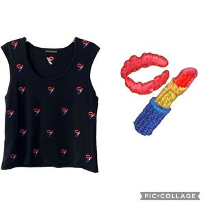 Erin Matthews Women’s Black Knit Novelty Print Tank Top. Lipstick 💄